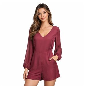 EDC Wine-Red V-Neck‎ Romper